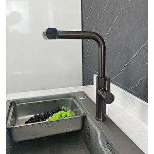 Çok Modlu Si̇yah Mutfak Evye Bataryasi Spi̇ralli̇ Çek Birak Başlik Yağmurlama