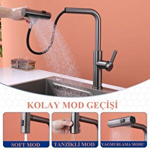 Çok Modlu Antrasi̇t Mutfak Evye Bataryasi Spi̇ralli̇ Çek Birak Başlik Yağmurlama