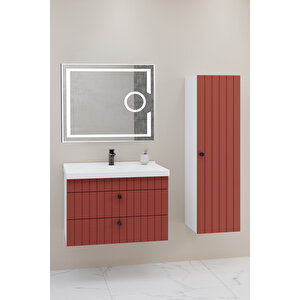 Petit 80 Cm Banyo Dolabı Kiev Aynalı - Boy Dolap Dahil Kiremit
