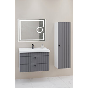 Petit 80 Cm Banyo Dolabı Kiev Aynalı - Boy Dolap Dahil Antrasit