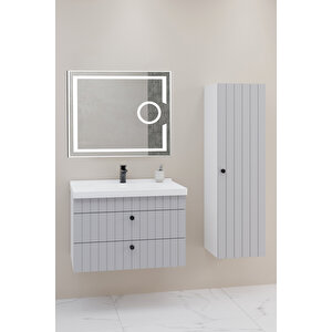 Petit 80 Cm Banyo Dolabı Kiev Aynalı - Boy Dolap Dahil Gri