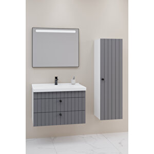Petit 80 Cm Banyo Dolabı Lvn Aynalı - Boy Dolap Dahil Antrasit