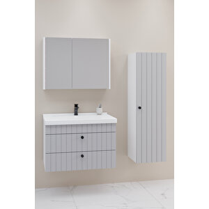 Petit 80 Cm Banyo Dolabı Bgn Aynalı - Boy Dolap Dahil Gri
