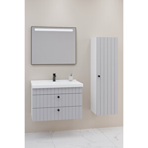 Petit 80 Cm Banyo Dolabı Lvn Aynalı - Boy Dolap Dahil Gri