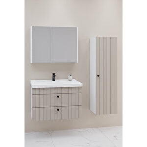 Petit 80 Cm Banyo Dolabı Bgn Aynalı - Boy Dolap Dahil Krem