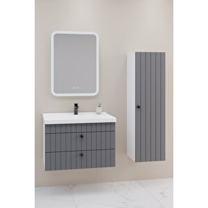 Petit 80 Cm Banyo Dolabı Cmr Aynalı - Boy Dolap Dahil Antrasit