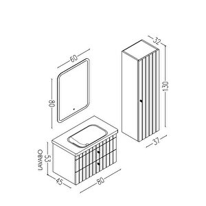 Petit 80 Cm Banyo Dolabı Cmr Aynalı - Boy Dolap Dahil Lacivert