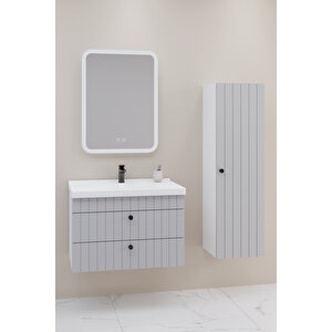 Petit 80 Cm Banyo Dolabı Cmr Aynalı - Boy Dolap Dahil Gri