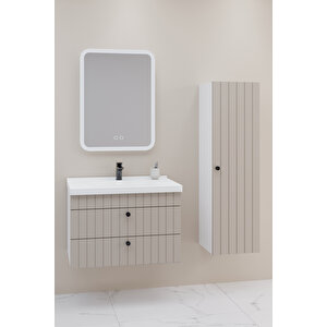 Petit 80 Cm Banyo Dolabı Cmr Aynalı - Boy Dolap Dahil Krem
