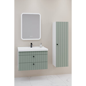 Petit 80 Cm Banyo Dolabı Cmr Aynalı - Boy Dolap Dahil Yeşil