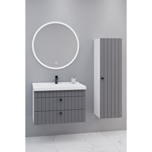 Petit 80 Cm Banyo Dolabı Orz Aynalı - Boy Dolap Dahil Antrasit