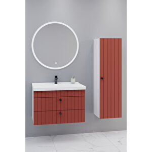 Petit 80 Cm Banyo Dolabı Orz Aynalı - Boy Dolap Dahil Kiremit