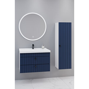 Petit 80 Cm Banyo Dolabı Orz Aynalı - Boy Dolap Dahil Lacivert