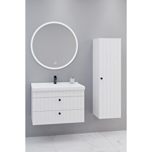 Petit 80 Cm Banyo Dolabı Orz Aynalı - Boy Dolap Dahil Beyaz