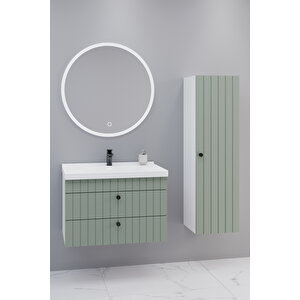 Petit 80 Cm Banyo Dolabı Orz Aynalı - Boy Dolap Dahil Yeşil
