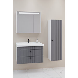 Petit 80 Cm Banyo Dolabı Npl Aynalı - Boy Dolap Dahil Antrasit