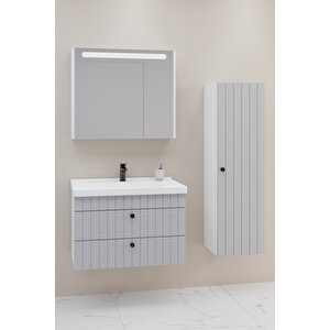 Petit 80 Cm Banyo Dolabı Npl Aynalı - Boy Dolap Dahil Gri