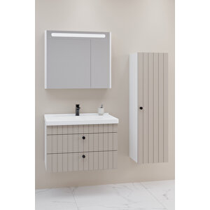 Petit 80 Cm Banyo Dolabı Npl Aynalı - Boy Dolap Dahil Krem