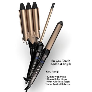 Hrs-960 - 4 Parça Saç Şekillendirme Seti | Wag Maşa & Afro Ince Maşa & 25 Mm. Maşa