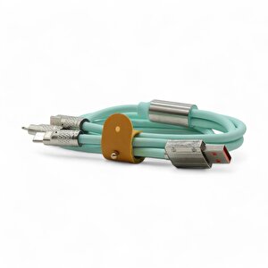 Type-c - Lightning - Micro Usb 120w 6a 3-in-1 Çoklu Şarj Kablosu Yeşi̇l