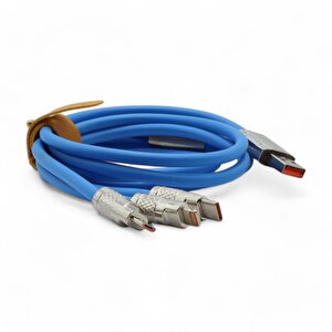 Type-c - Lightning - Micro Usb 120w 6a 3-in-1 Çoklu Şarj Kablosu Mavi̇