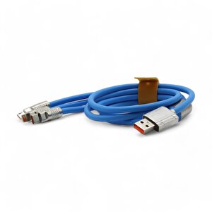 Type-c - Lightning - Micro Usb 120w 6a 3-in-1 Çoklu Şarj Kablosu Mavi̇