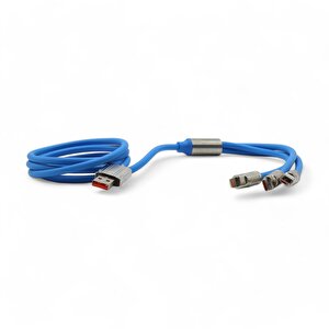 Type-c - Lightning - Micro Usb 120w 6a 3-in-1 Çoklu Şarj Kablosu Mavi̇