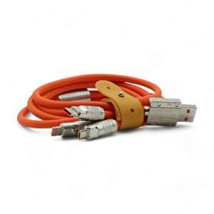 Type-c - Lightning - Micro Usb 120w 6a 3-in-1 Çoklu Şarj Kablosu Turuncu