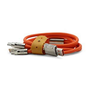 Type-c - Lightning - Micro Usb 120w 6a 3-in-1 Çoklu Şarj Kablosu Turuncu