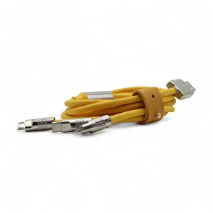 Type-c - Lightning - Micro Usb 120w 6a 3-in-1 Çoklu Şarj Kablosu Sari