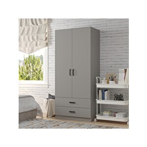 Yaman 80 Cm Luna 2 Kapaklı 2 Çekmeceli Elbise Dolabı - Gardırop