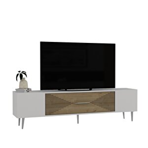 Dekol1ct Tv Sehpasi Beyaz-Safirmeşe-Gümüş
