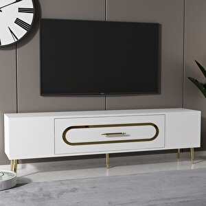Dekop3ct Tv Sehpasi Beyaz-Altın Beyaz-Altın