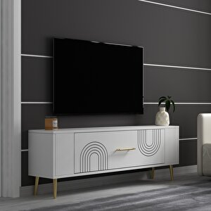 Retrol2ct Tv Sehpasi Beyaz-Altın Beyaz-Altın