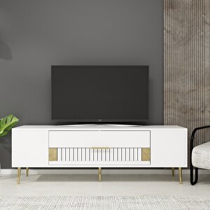 Dekolp4ct Tv Sehpasi Beyaz-Altın Beyaz gold