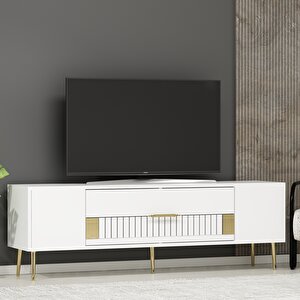 Dekolp4ct Tv Sehpasi Beyaz-Altın Beyaz gold