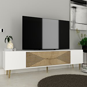 Dekol1ct Tv Sehpasi  Beyaz-Safirmeşe-Altın Safirmeşe-Altın
