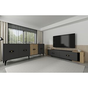 Cherryct 180 Cm Konsol (kx180) Ve Tv Sehpası 2'li Salon Takımı Antrasit-Safirmeşe Antrasit-Safirmeşe