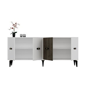 Cherryct 180 Cm Konsol (kx180) Ve Tv Sehpası 2'li Salon Takımı Beyaz-Ceviz