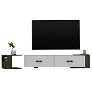 Cherryct 180 Cm Konsol (kx180) Ve Tv Sehpası 2'li Salon Takımı Beyaz-Ceviz