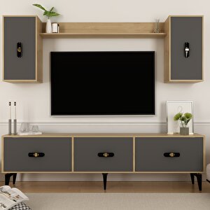 Hiraa 180 Cm Tv Ünitesi, Konsol(kx180) Ve Orta Sehpa Salon Takımı Safirmeşe-Antrasit Antrasit-Safirmeşe