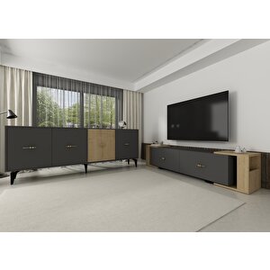 Veryct 180 Cm Konsol (kx180) Ve Tv Sehpası 2'li Salon Takımı Antrasit-Safirmeşe Antrasit-Safirmeşe