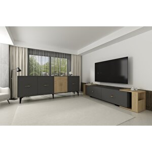 Veryct 180 Cm Konsol (kx180) Ve Tv Sehpası 2'li Salon Takımı Antrasit-Safirmeşe Antrasit-Safirmeşe