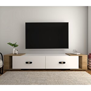 Cherryct 180 Cm Konsol (kx180) Ve Tv Sehpası 2'li Salon Takımı Beyaz-Safirmeşe