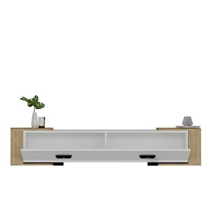 Cherryct 180 Cm Konsol (kx180) Ve Tv Sehpası 2'li Salon Takımı Beyaz-Safirmeşe