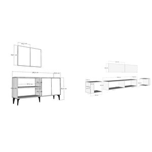 Cherryct 180 Cm Konsol (kx180) Ve Tv Sehpası 2'li Salon Takımı Beyaz-Safirmeşe