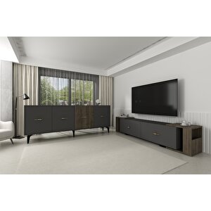 Veryct 180 Cm Konsol (kx180) Ve Tv Sehpası 2'li Salon Takımı Antrasit-Ceviz Antrasit Ceviz