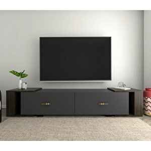 Veryct 180 Cm Konsol (kx180) Ve Tv Sehpası 2'li Salon Takımı Antrasit-Ceviz Antrasit Ceviz