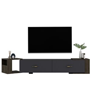 Veryct 180 Cm Konsol (kx180) Ve Tv Sehpası 2'li Salon Takımı Antrasit-Ceviz