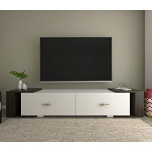 Veryct 180 Cm Konsol (kx180) Ve Tv Sehpası 2'li Salon Takımı Beyaz-Ceviz Beyaz - Ceviz